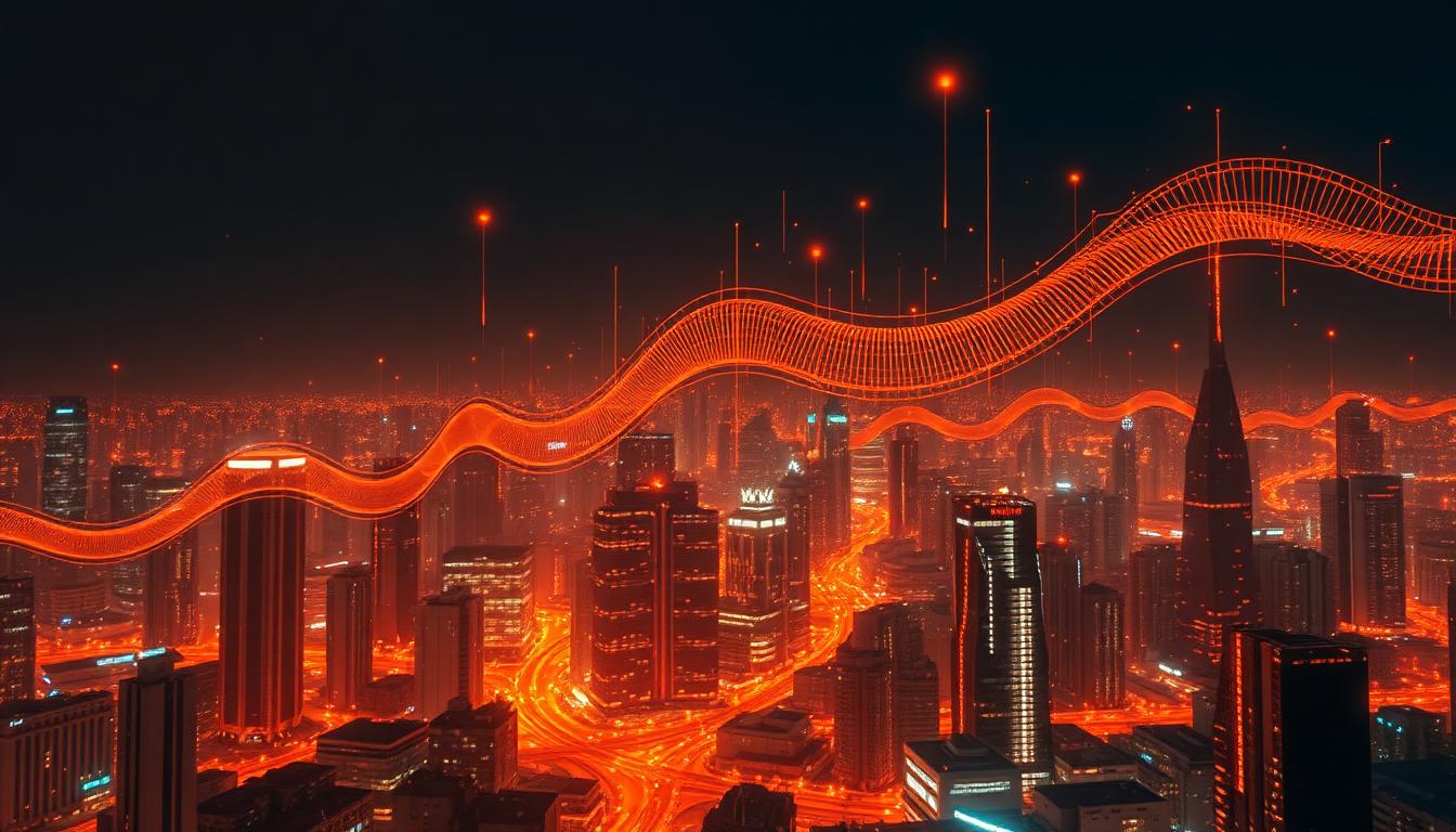 Futuristic digital innovation cityscape