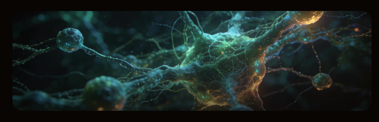 Glowing neurons connected by luminous branching fibres